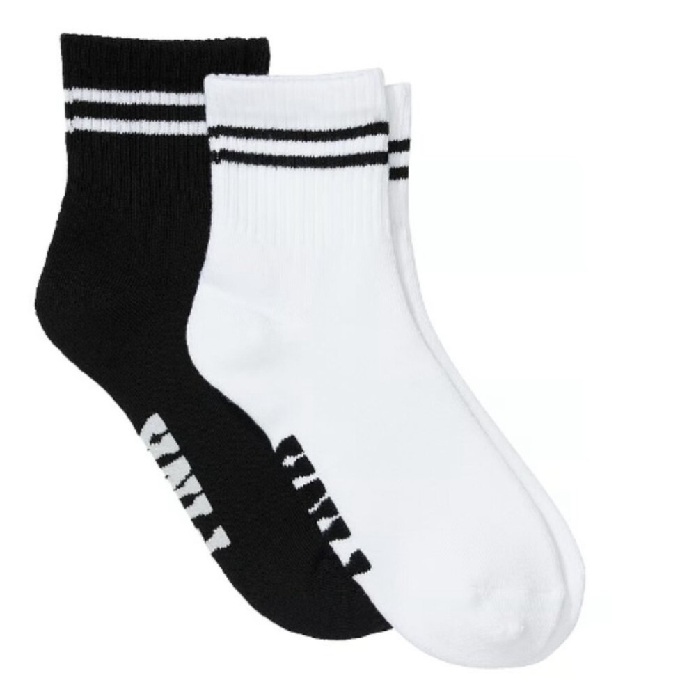 Victoria's Secret PINK Quarter Sock 2 Pairs Black, Pink One Size